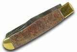 Pocket Knife with Fossil Dinosaur Bone Inlays & Base #370786-1